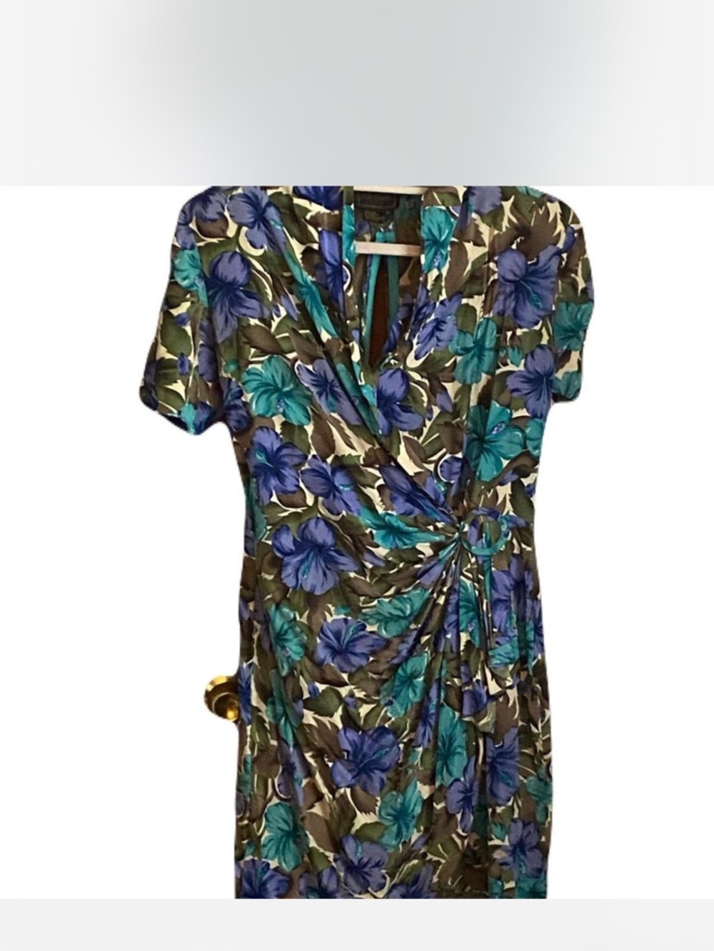 Silk Studio | Floral Wrap-Style Midi Dress in Teal and Blue